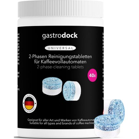 Pastilles de nettoyage 2 phases pour machines à café [40 x 3,5 g] MADE IN GERMANY - Tablettes de nettoyage pour machines à café - Compatible avec Siemens, Jura, Krups, Bosch, Miele, Melitta, WMF (1/5)