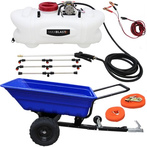 Remorque Tout-Terrain 295kg & Pulvérisateur ATV 12V 100L Ensemble Jardinage Complet - Idéal pour Toutes Tâches de Jardinage. Transportez, Pulvérise Insecticide [Gants et Sangle Cliquet Gratuits]