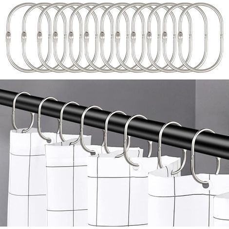 24 pièces Anneaux de Rideau de che, Crochets de Rideau de che antirouille pour Salle de Bain, Ovale Anneaux décoratifs pour Rideaux de che et Crochets de Tringle de che,Argenté (1/2)