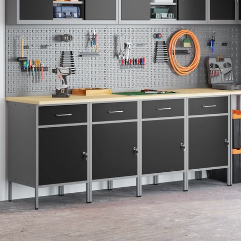 Werkbank mit Schubladen 4 pcs Schwarz und Grau 200 x 55 x 85 cm