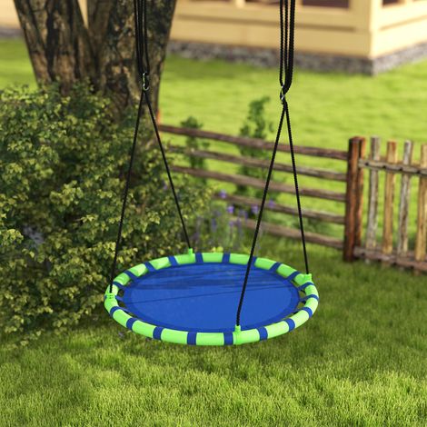 Altalena da giardino rotonda per bambini da 100 cm con altezza regolabile e portata massima di 150 kg, Ø100x180 cm, blu e verde.