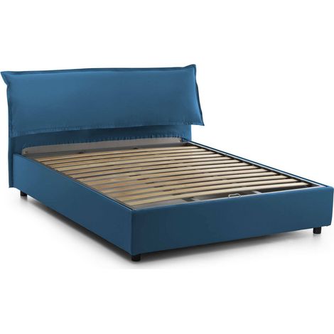 Talamo Italia Letto matrimoniale Cloe, Letto contenitore sfoderabile con testiera e giroletto contenitore imbottiti, 100% Made in Italy, adatto per materasso Cm 160x200, Blu, con imballo rinforzato