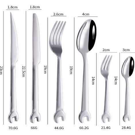 Set di coltello, forchetta e cucchiaio in acciaio inox con manici regolabili a chiave - Coltello da bistecca, forchetta e cucchiaio da dessert
