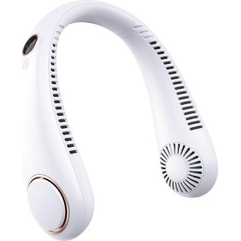 Ventilateur Cou Portable - Tendance Extérieur Sans Pales - USB 5 vitesses affichage numérique - Longue autonomie été - Blanc (1/3)