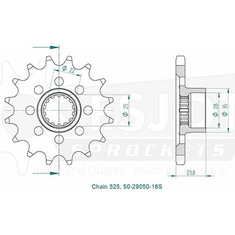 Pignon Lightweight MV Agusta - 525 - 16 Dents - Made in Germany