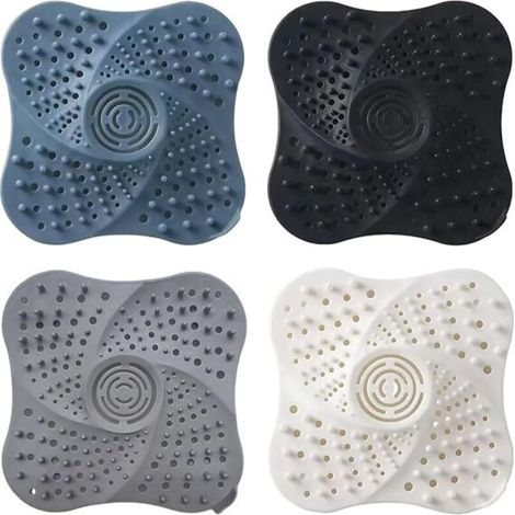 4 Pcs de Filtres de Drain, Attrape-Cheveux, Filtres de Drain pour la Cuisine, Adapté pour Éviers de Cuisine et de Salle de Bain (Bleu, Blanc, Noir, Gris)