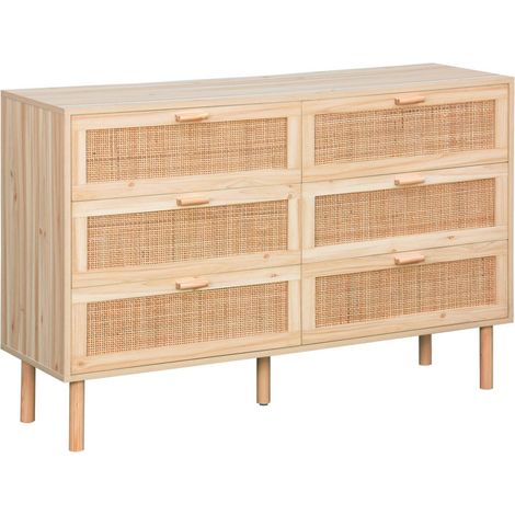 sweeek - Kommode mit 6 Schubladen Rattan-Geflecht und Holzdekor (1/5)