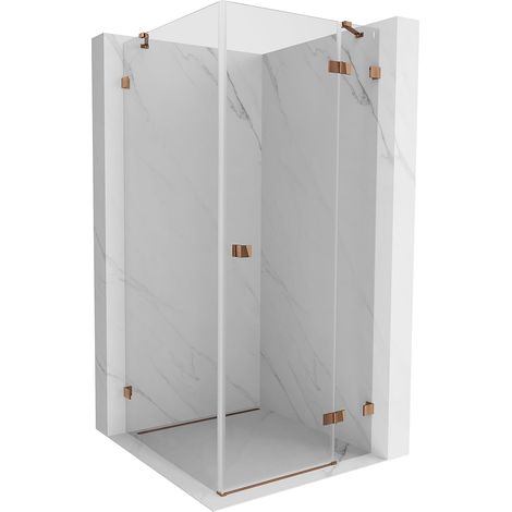 Mexen Lunar cabina de ducha abatible derecha 80 x 80 cm, transparente, oro rosa - 834-080-080-60-00-P (1/5)
