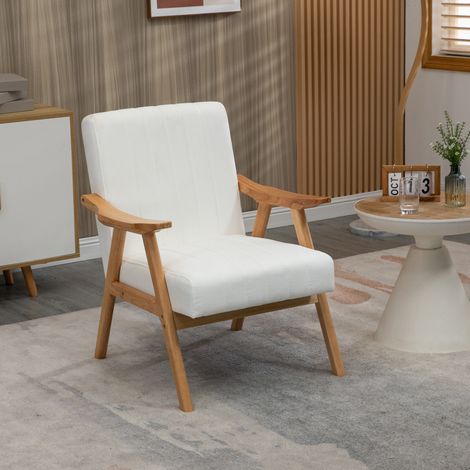 Poltrona lounge in tessuto effetto velluto, stile scandinavo, crema, 68 x 74 x 82 cm DESVIAE (1/5)
