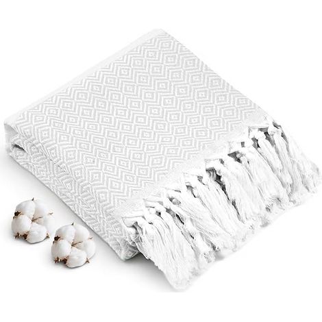 Beach Towels, 100 x 180 cm Turkish Towels, Beach Towel, Hammam Beach Towel for Travel, Sports, Yoga, Fitness, Gym, Beach Towel (White) (1/5)