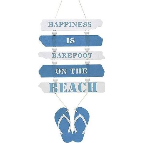 Plaque en Bois à Suspendre, Pancarte en Bois Murale, Panneau Suspendu Decoratif, Décoration Murale Bois Home, Signe de Porte Thème la Plage, Ornement Mural Nautical Beach Flip Flop, 46x19 cm (1/4)