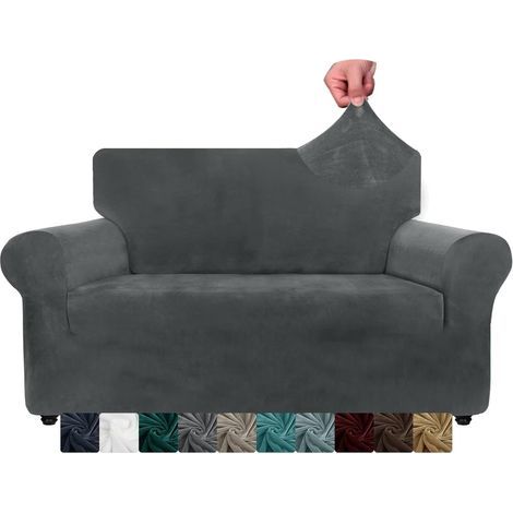 CHELZEN Housse de canapé en Velours 2 sièges épais Housses de canapé Extensibles pour Chiens Animaux de Compagnie (2 Places, Gris) (1/5)