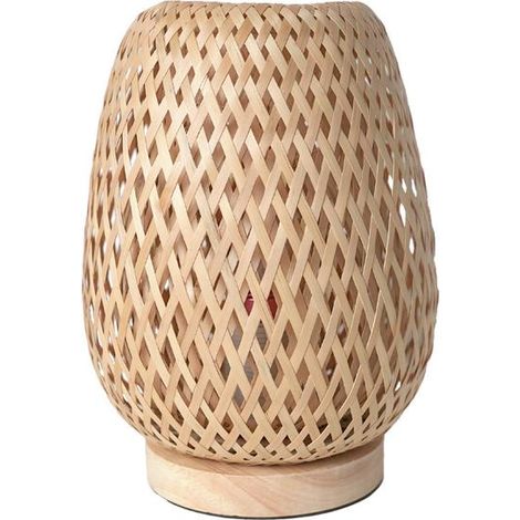 Lampe de table en rotin avec douille E27 pour chambre ou salon (1/4)