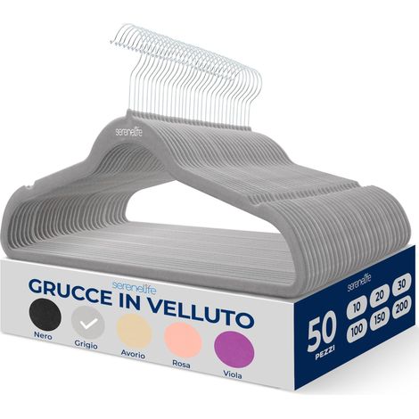 SereneLife Grucce Appendiabiti Antiscivolo in Velluto, 50 Stampelle Armadio, Set di Grucce Resistenti con Gancio Ruotabile a 360 Gradi, Appendiabiti per Felpe, Abbigliamento Bambino (1/5)