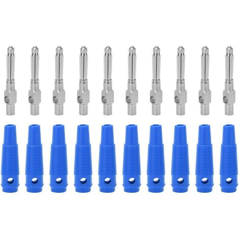 Ensemble de fiches bananes - 10 pièces 4mm 7 broches mâles en cuivre, design empilable, 1000V 32A, manchon souple, serrage à vis, bleu (1/5)