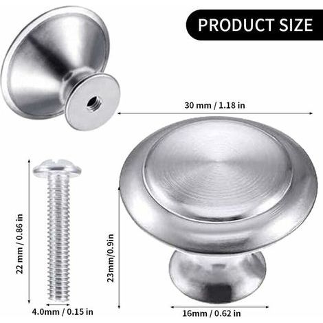 Lot de 25 poignées de meubles argentées, poignées de tiroir, poignées de porte rondes, poignées rondes en acier inoxydable pour armoires, cuisine, chambre d'enfant (1/4)