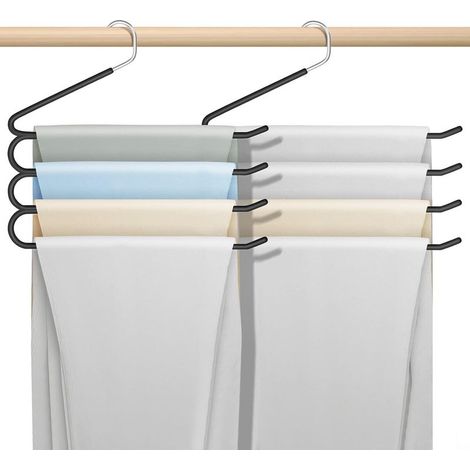 Lot de 2 cintres antidérapants pour pantalons et cravates, noirs, multifonctionnels (1/5)