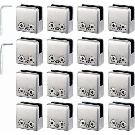 16 PCS Pince Verre 8-10mm en Acier Inoxydable 304 Réglable Angulairement Fixation Miroir Mural, pour Garde-Corps d'Escalier Clôture de Piscine (1/4)