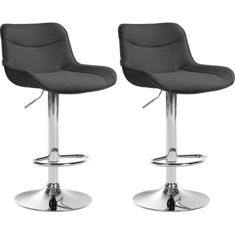 Set di 2 sgabelli da bar girevoli dalla forma ergonomica con cuciture decorative in tessuto grigio scuro e struttura in metallo cromato 100006088