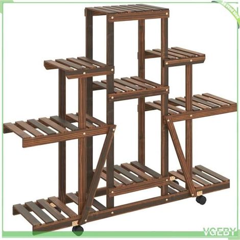 Support à fleurs - FAFEICY - 362851 - Bois sapin massif carbonisé - 110x25x101 cm - Roulettes 360° (1/5)