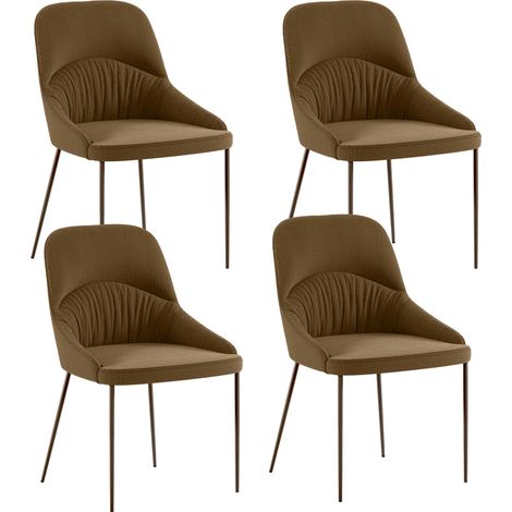 Set 4 Sedie Ginevra 54x63x89 cm in Tessuto Easy-Clean Gambe in Metallo Bronzo Marrone (1/5)