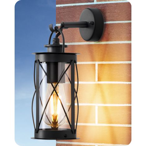 EDISHINE Wandleuchte Außen/Innen Wandlampe mit Aluminiumrahmen und E27-Fassung IP44 wasserdicht Retro Wandbeleuchtung für Café Bar Terrasse und Hof ohne Leuchtmittel Schwarz