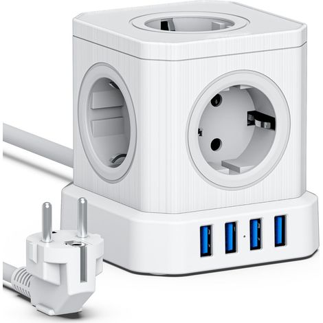 Bleosan – Multiprise Cube 9-en-1 avec 5 prises EU et 4 ports USB – 4000W avec interrupteur – Câble 2M pour bureau et maison (1/5)