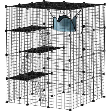 Jaula para gatos DIY con centro de actividades, 4 niveles, 5 puertas (1/5)
