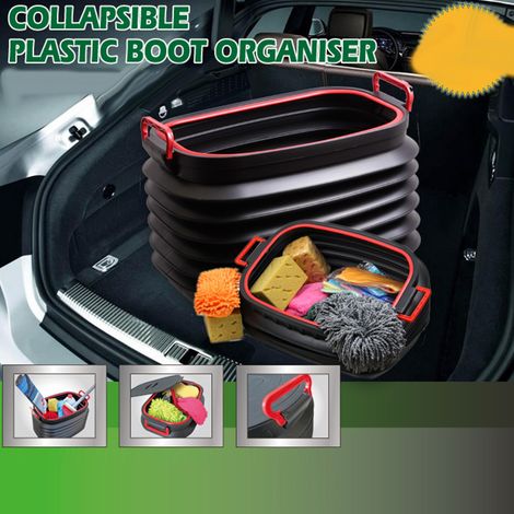 Boîte de rangement rétractable pour coffre de voiture, poubelle avec couvercle, idéale pour la maison, le camping et les activités de plein air. Emballage sous film rétractable noir. (1/3)