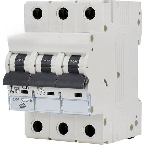 Interrupteur automatique 6KA 3 pôles C 16 A, protection électrique et contrôle des circuits dans les installations résidentielles et industrielles.
