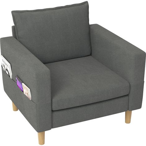 CHICFURN Poltrona da lettura in ciniglia giallo senape con tasca portaoggetti 71x68x82 cm (1/5)