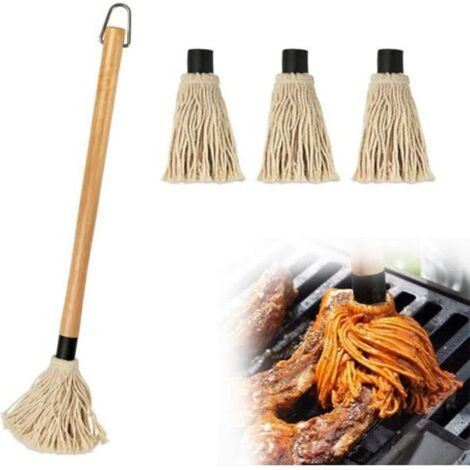 Pinceau Barbecue - Manche Bois Long 30 cm - Têtes Rechange 3 Pièces - Pour Badigeonner Sauce Marinade Huile - 4 Pièces (1/5)