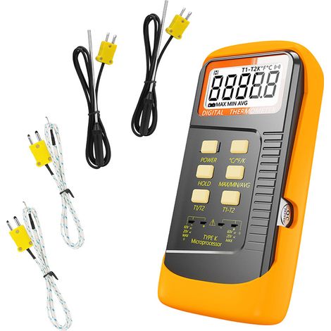 Thermometer Typ K mit Thermoelementsensor (149 × 71 × 41 mm) 500 °C (°C, °F und K) mit Thermoelementen (Draht und Edelstahl) (1/5)
