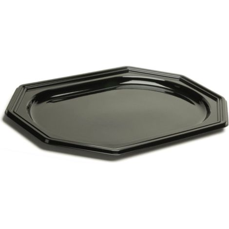 D-Work 10 Plateaux de Présentation Octogonaux Noir avec PET Robuste - 46 x 30 cm - Épaisseur Standard - Non Utilisable au Micro-ondes - Parfaits pour Buffets et Réceptions Élégantes (1/3)