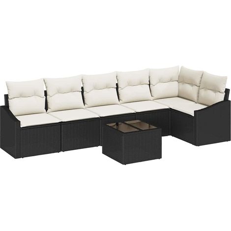 Garden Sofa Set with Cushion 7 pcs Brown and Cream Poly Rattan vidaXL