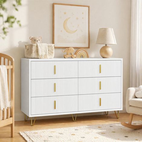 Buffet 120 x 40 x 77 cm avec 6 tiroirs, blanc et doré DESVIAE (1/5)
