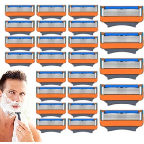 24 Stück – Rasierklingen – 5-lagig – Nachfüllpackung – für Bart- und Körperrasur – verstopfungsfrei – Orange – 4,1 x 1,7 cm