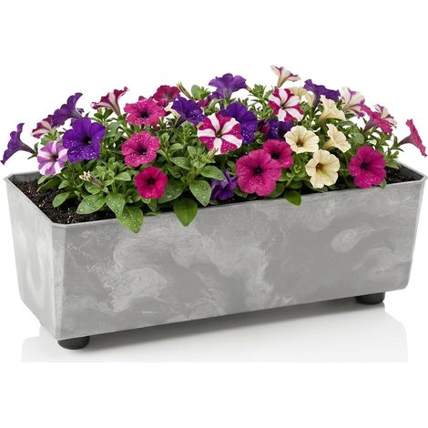 Jardinière Rectangulaire avec Pieds Élégants – Bac À Fleurs Gris Aspect Béton en Plastique Robuste 37 x 17 cm, 6L – Résistant Aux Intempéries & Facile À Entretenir – pour Intérieur & Extérieur (1/5)