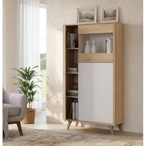 Vetrina - 5 Ripiani 7 Vani, Marrone Rovere, -, 77x33x142h cm Tandil