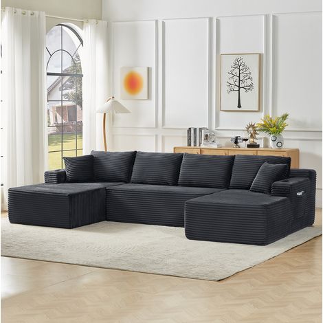 Modulares U-Sofa aus Cord mit tiefer Sitzfläche, ohne Montage, dunkelgrau, MODENUIT (1/5)
