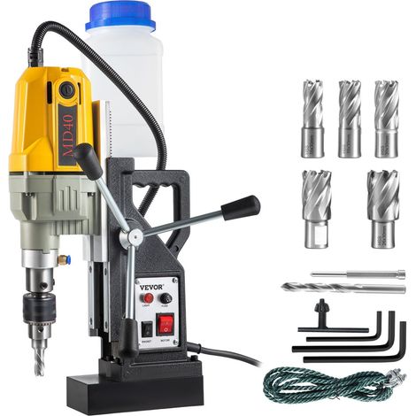 Perceuse magnétique portative 1100W, diamètre de perçage 4 cm, force 12000N, 580 tr/min, 7 forets inclus, pour surfaces métalliques et travaux de bricolage. (1/5)