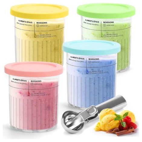 Récipients à glace de 800 ml pour Ninja Creamy Deluxe, ensemble de 4 récipients avec couvercle, compatibles avec les sorbetières des séries Ninja Creamy NC500 et NC501EU, sans BPA, lavables au lave-va (1/3)