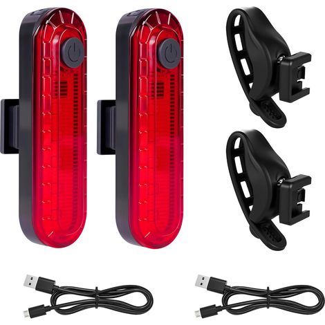 Lot de 2 Feu Arrière de Vélo à LED, Feu Arrière Vélo Rechargeable par USB-C, 4 Modes avec Fonction Flash, Supports à Dégagement Rapide pour VTT, Vélo de Route, Trotinette Électrique
