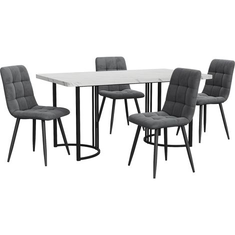 Conjunto de comedor 5 piezas mesa 140x80 cm MDF efecto mármol y 4 sillas de terciopelo (1/5)