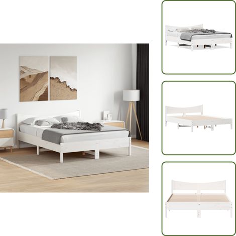 Letto con doghe - vidaXL Giroletto senza Materasso Bianco 160x200 cm Legno Massello Pino - Letto in compensato