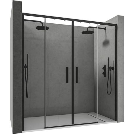 Mampara De Ducha Corredera con Cristal Templado 6 mm – 2 Puertas Correderas – Tratamiento Antical Y Perfil Negro Mate 146-148 cmAncho Ajustable x 195 cm Alto Con Sistema Hermético (1/4)