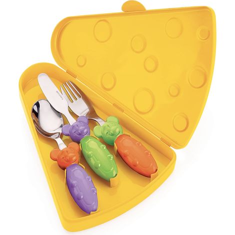 Fratelli Guzzini Bimbi Set 3 Posatine con Custodia Tip Top Tap, ABS/PP 304 18/10, Stainless Steel AISI 410 (Knife), Multicolore, 0.02x21x3.6 cm, 3 unità (1/2)
