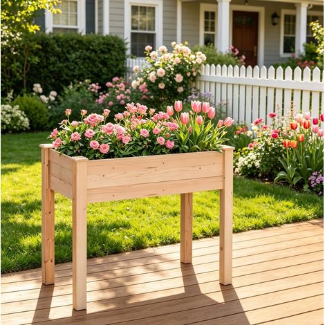 Bancal elevado 86x46x76 cm de madera de abeto natural con drenaje para exterior - MEUBLIV (1/5)