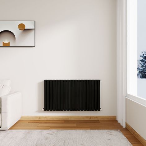 Stech Homes Modern Black Oval Column Designer Radiator Horizontal 600 x 1416 mm Double Panel Central Heating Radiators