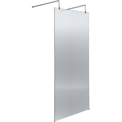 Hudson Reed Fluted Wet Room Screen with Support Arm and Feet 800mm Wide - 8mm Glass (1/4)